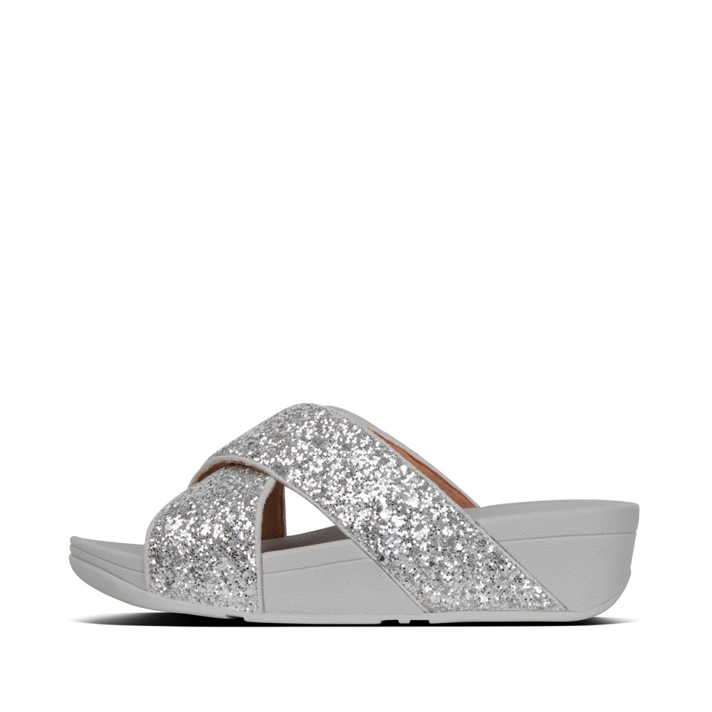 Fitflop Womens Slides - Lulu Glitter Cross - Silver - 397-NUFVPI